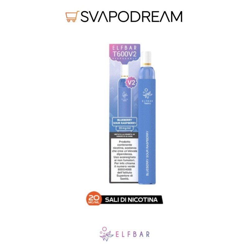 ELFBAR - Pod Mod Usa e Getta T600 BLUEBERRY SOUR RASPBERRY 600 PUFF