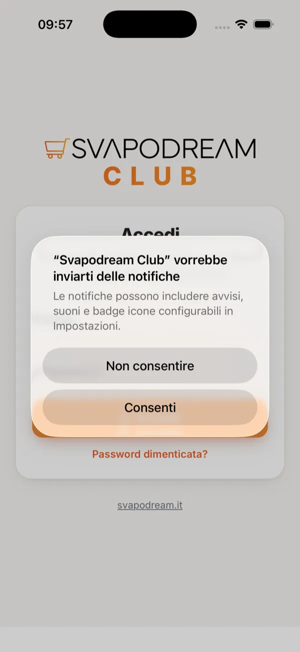 L'app chiede il permesso di inviare notifiche: tocca Consenti